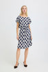 b.young Joella O-Neck Dress Ogee Ikat Med Blue