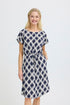 b.young Joella O-Neck Dress Ogee Ikat Med Blue