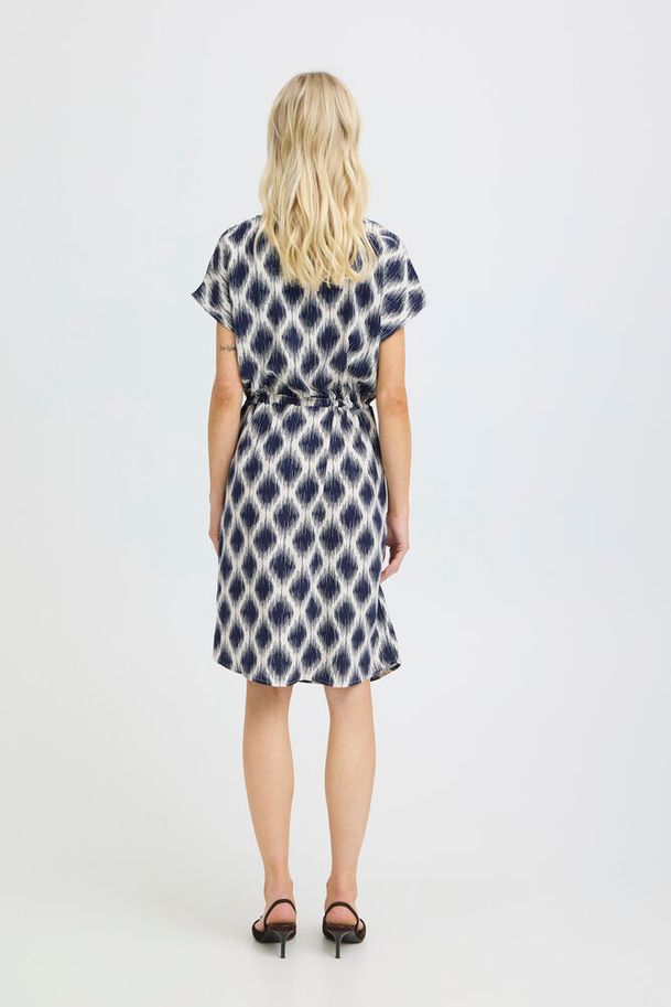 b.young Joella O-Neck Dress Ogee Ikat Med Blue
