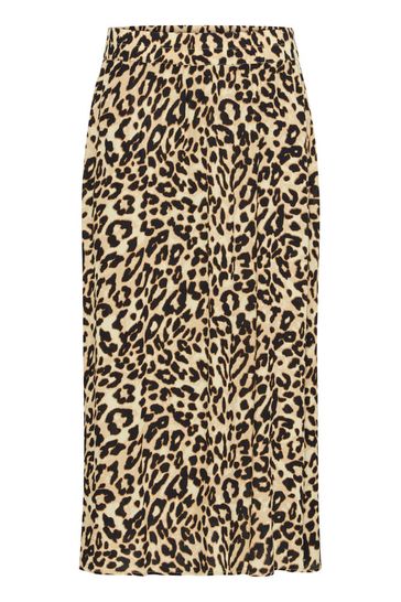 Fransa Ease Skirt Brown Leopard Art