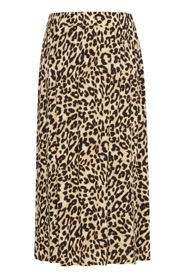 Fransa Ease Skirt Brown Leopard Art