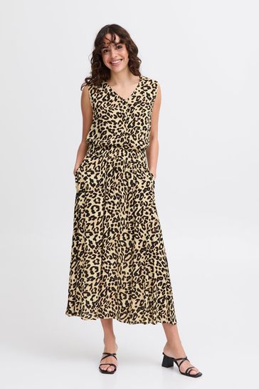 Fransa Ease Skirt Brown Leopard Art