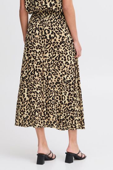 Fransa Ease Skirt Brown Leopard Art
