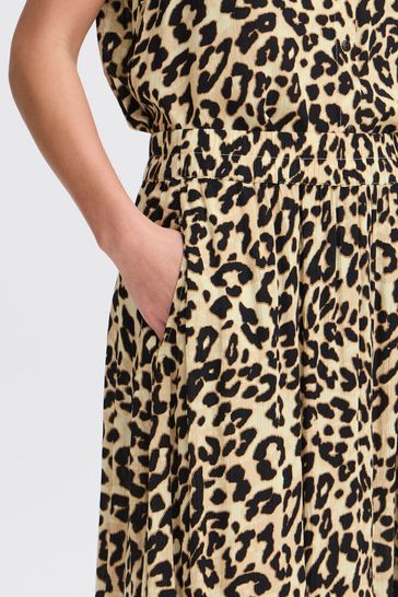 Fransa Ease Skirt Brown Leopard Art