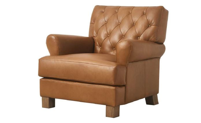 Holo James Button back  Accent Chair Full Aniline Leather Riders Nut