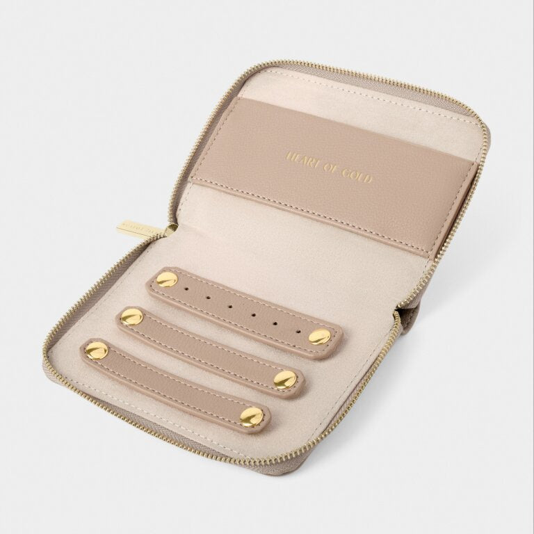 Katie Loxton Light Taupe Heart Of Gold Slim Jewellery Case