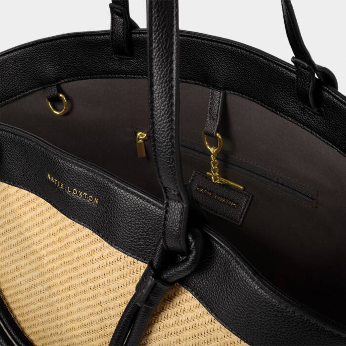 Katie Loxton Black Riviera Raffia Tote Bag
