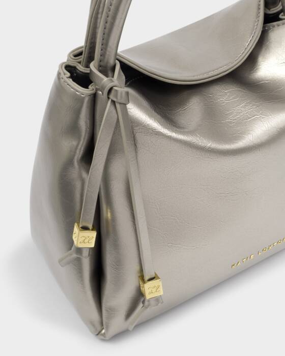 Katie Loxton Pewter Nova Patent Crackle Top Handle Bag