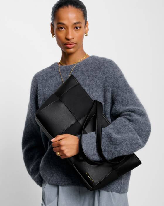 Katie Loxton Black Taya Woven Suedette Tote Bag