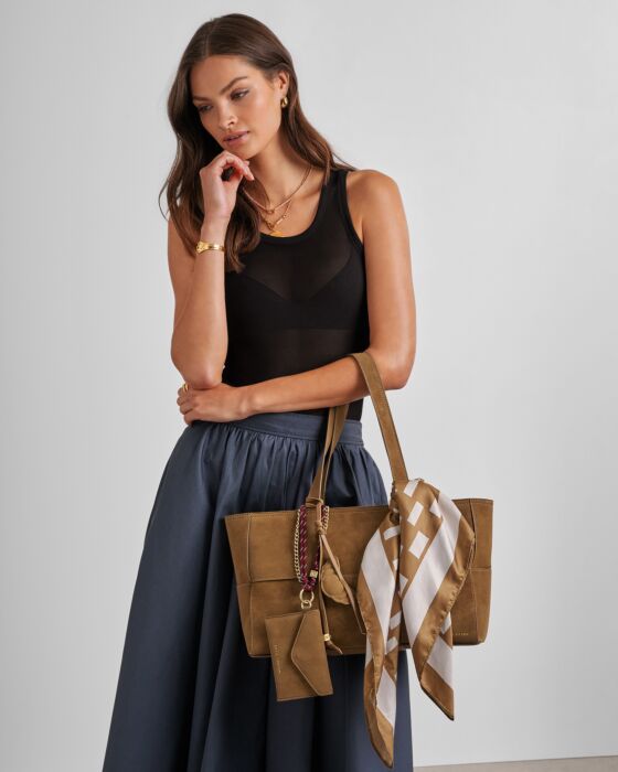 Katie Loxton Caramel Taya Woven Suedette Tote Bag