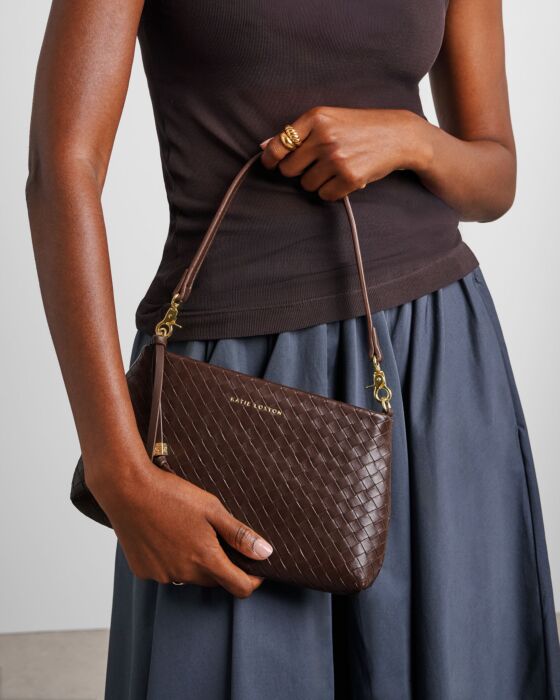 Katie Loxton Dark Chocolate Woven Nova Small Shoulder Bag