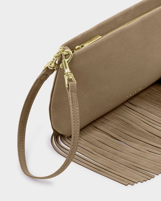 Katie Loxton Taupe Suedette Cali Fringe Small Shoulder Bag