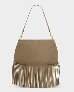 Katie Loxton Taupe Suedette Cali Fringe Small Shoulder Bag