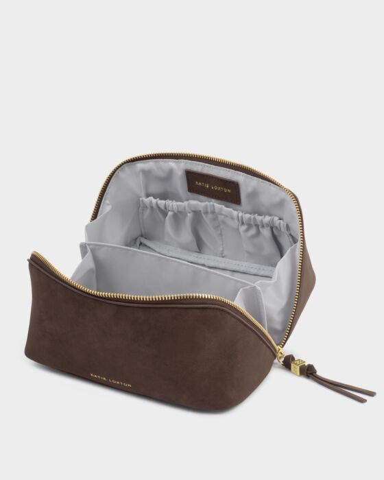 Katie Loxton Chocolate Suedette Soho Medium Make Up & Wash Bag