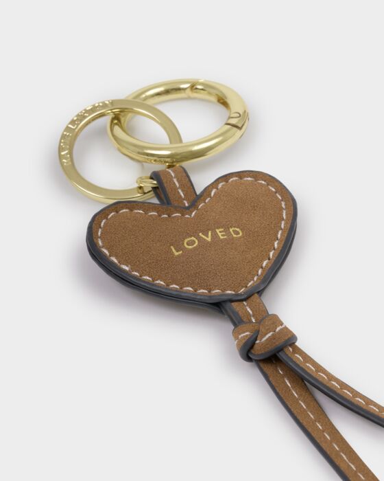 Katie Loxton Caramel Suedette Loved Heart Charm Keyring