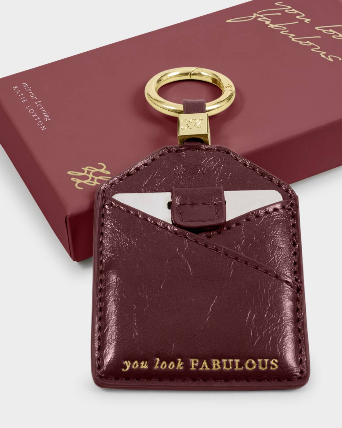 Katie Loxton Cherry Patent Crackle You Look Fabulous Boxed Mirror