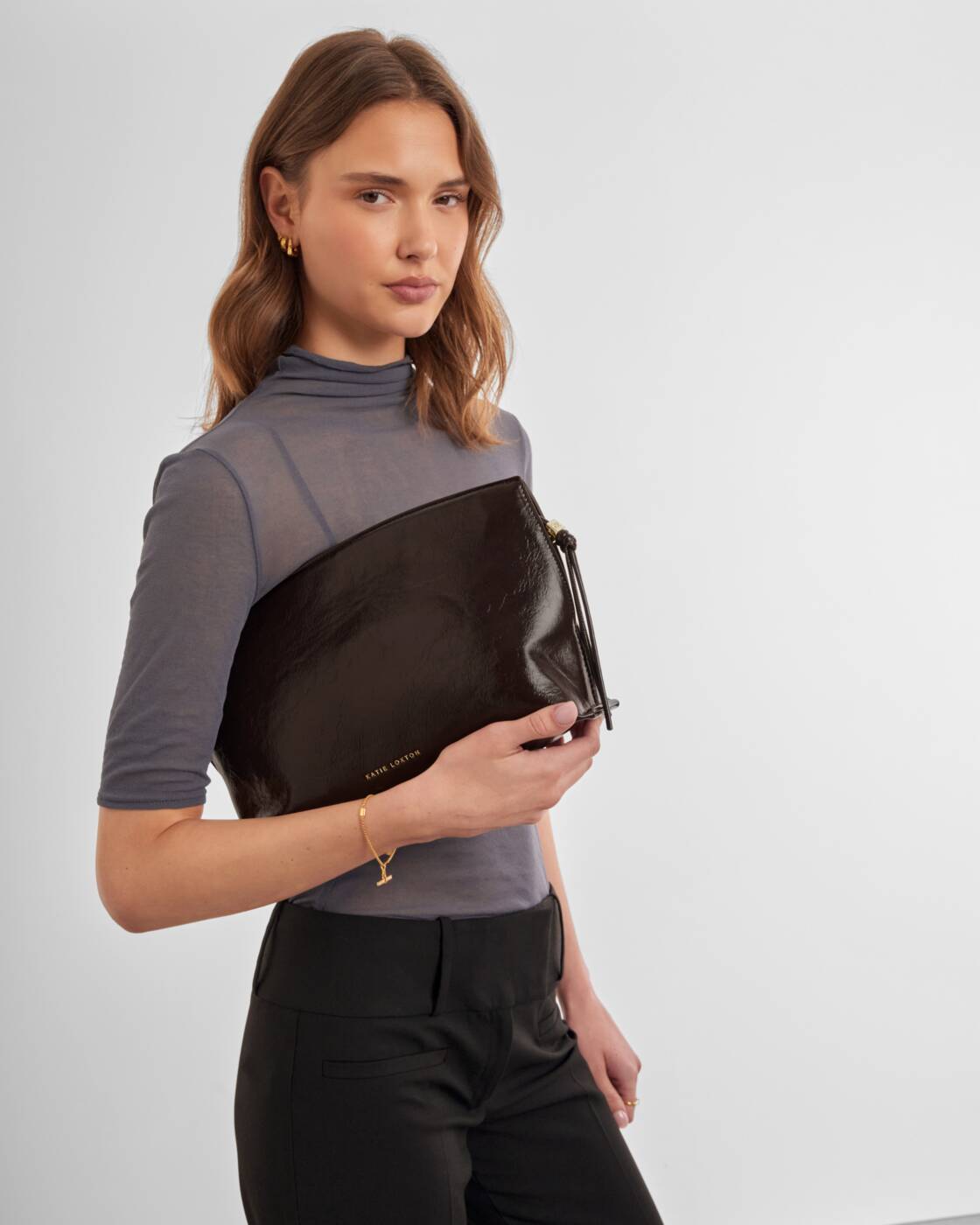 Katie Loxton Bitter Chocolate Patent Crackle Freya Clutch