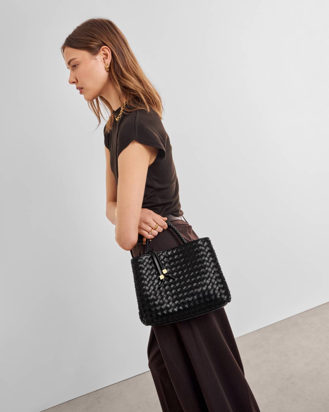 Katie Loxton Black Nova Hand Woven Top Handle Bag