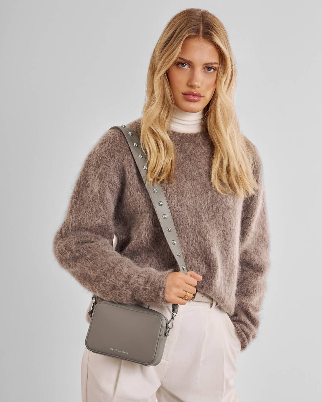 Katie Loxton Silver Mink Studded Avery Small Crossbody Bag