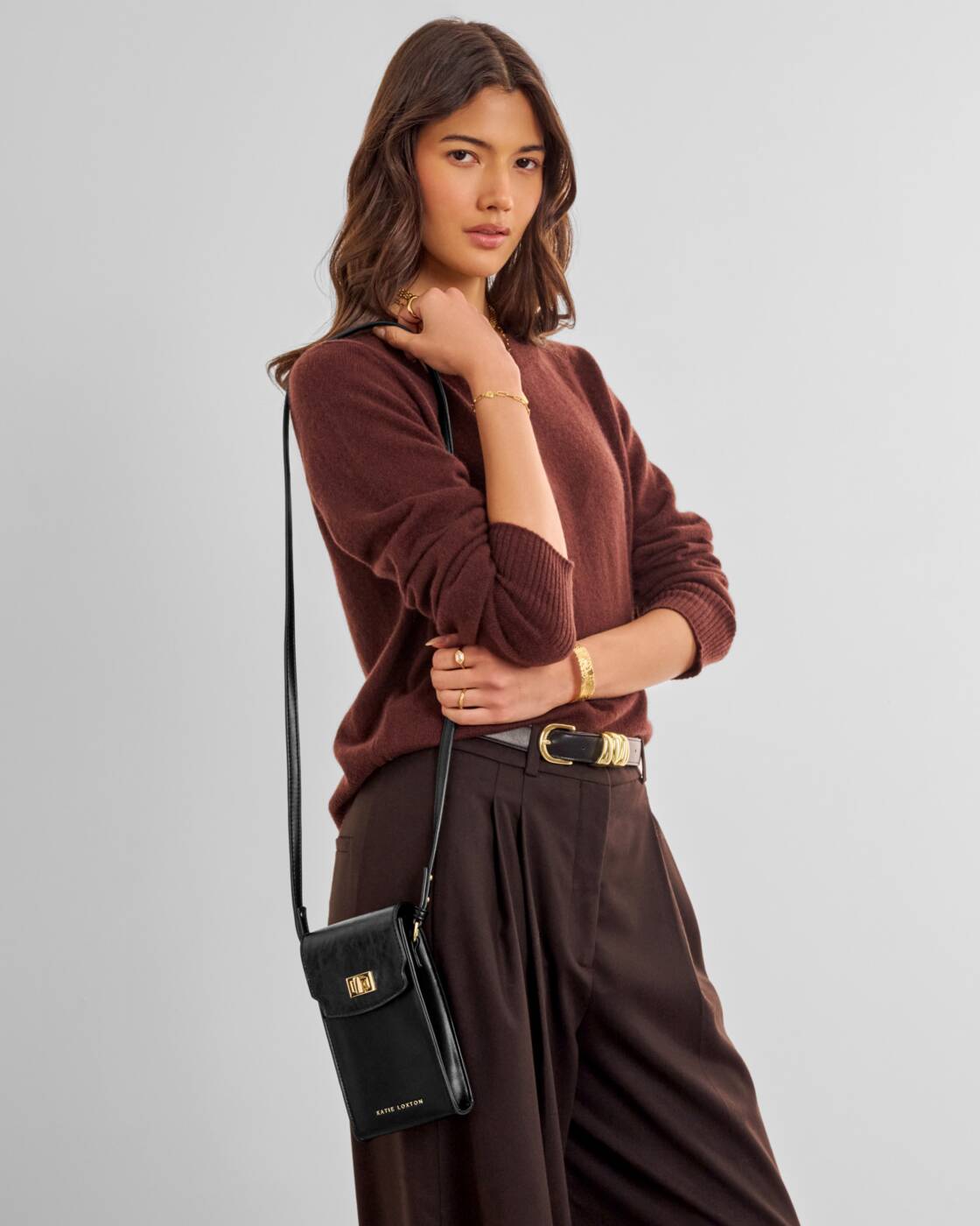Katie Loxton Distressed Black Orin Twist Lock Slim Bag