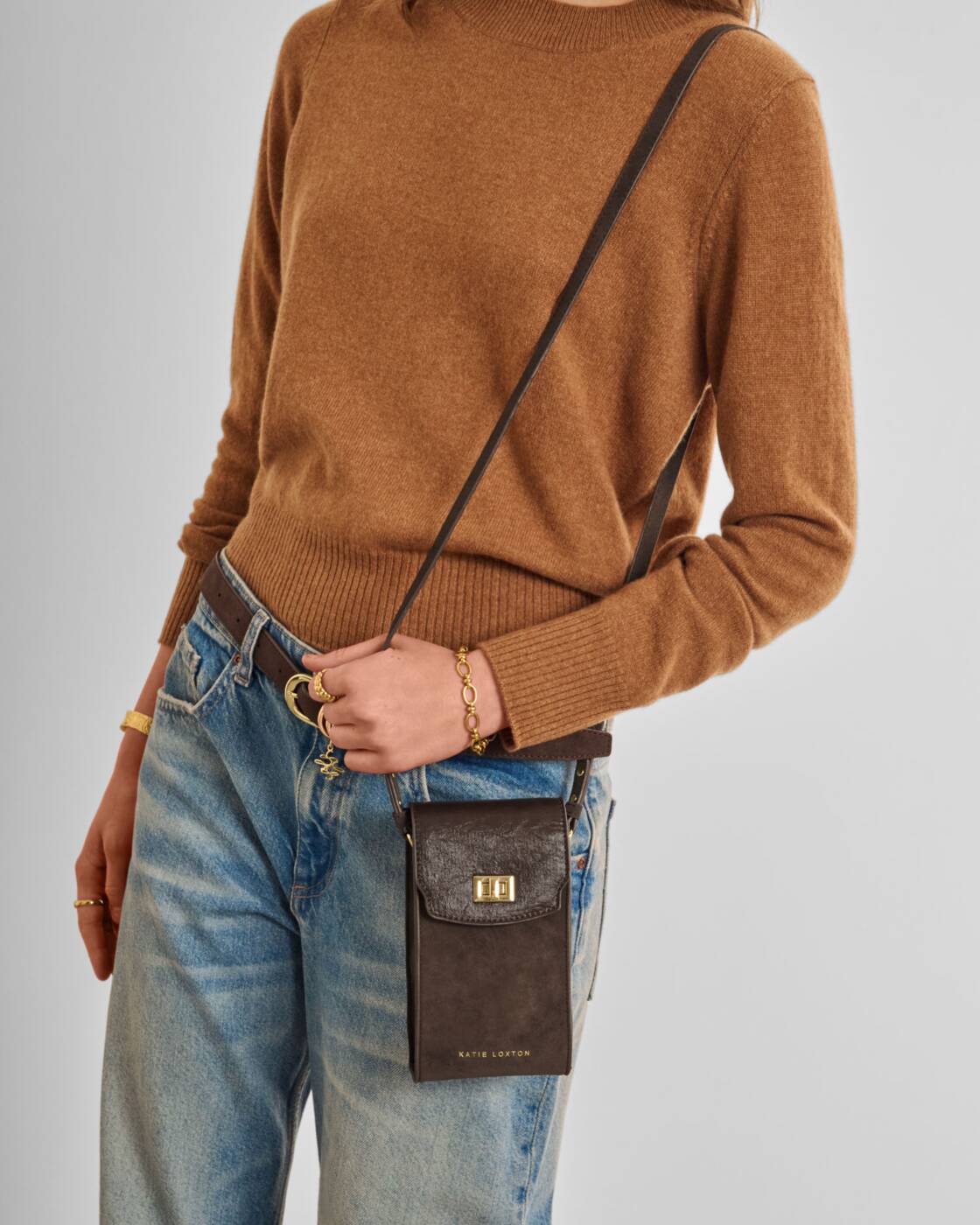 Katie Loxton Bitter Chocolate Suedette Orin Twist Lock Slim Bag