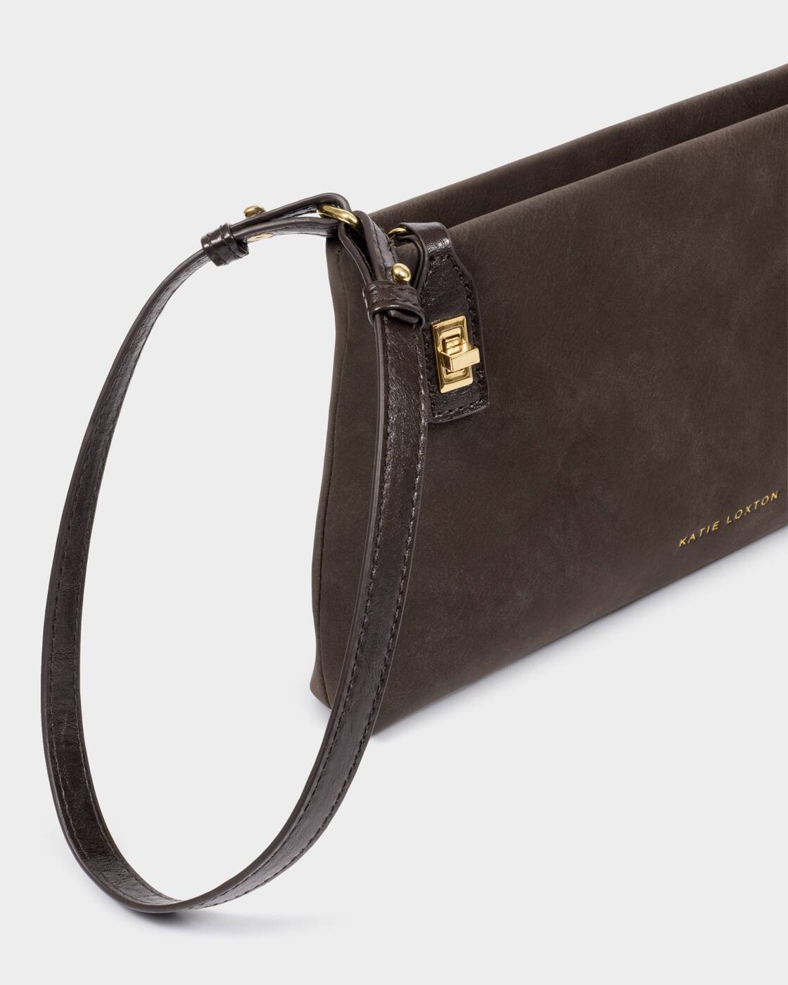 Katie Loxton Bitter Chocolate Suedette Orin Twist Lock Small Shoulder Bag