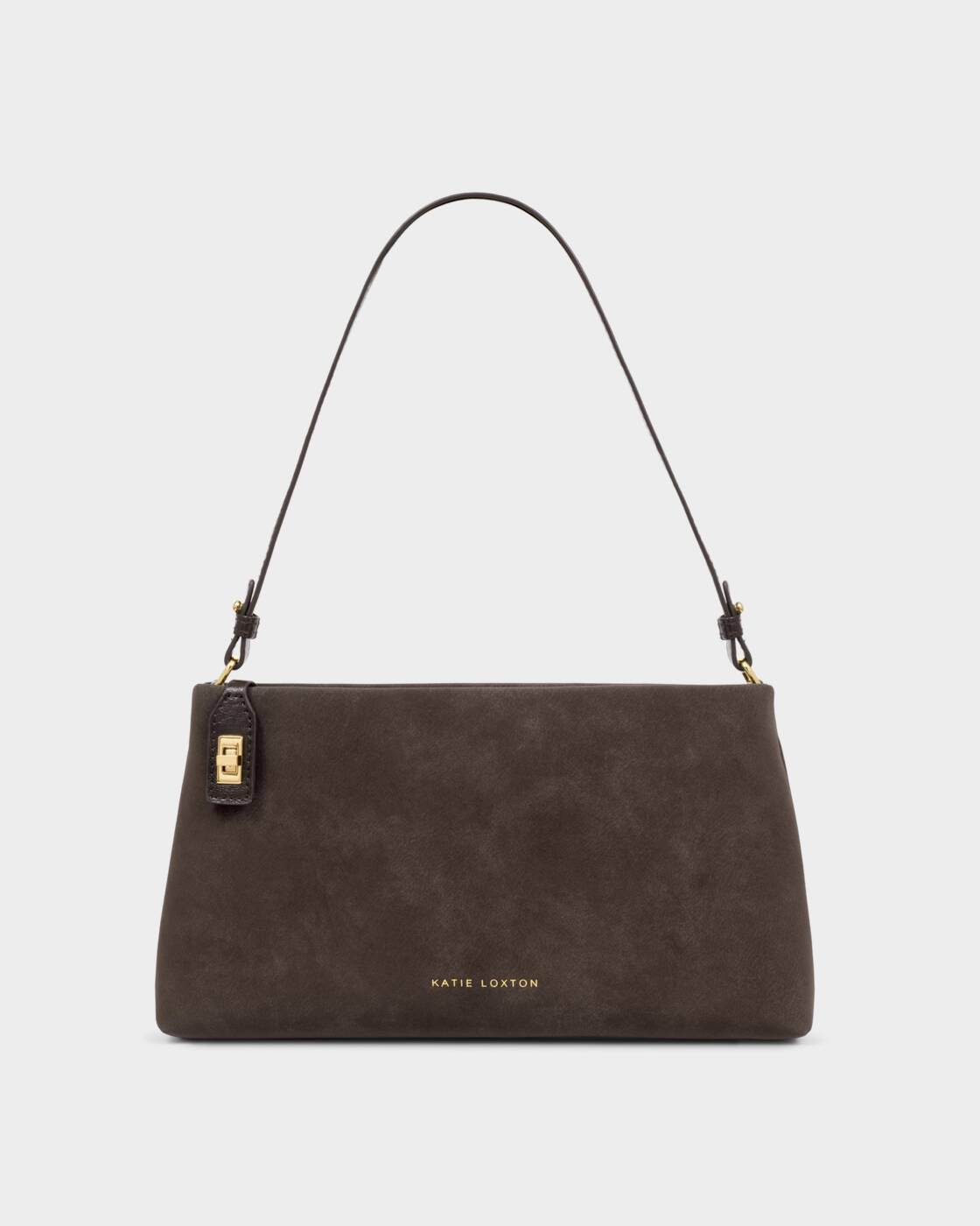 Katie Loxton Bitter Chocolate Suedette Orin Twist Lock Small Shoulder Bag