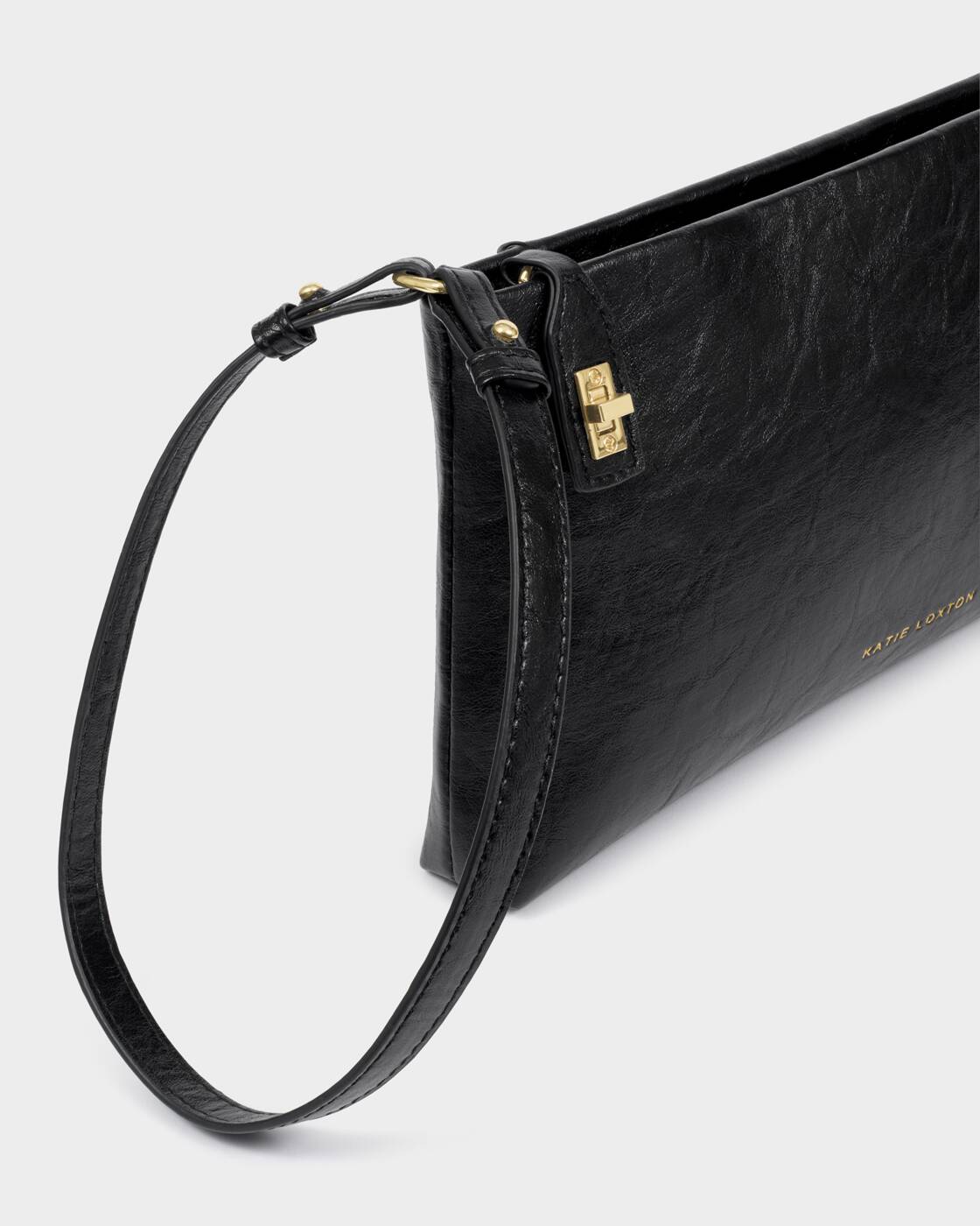 Katie Loxton Distressed Black Orin Twist Lock Small Shoulder Bag