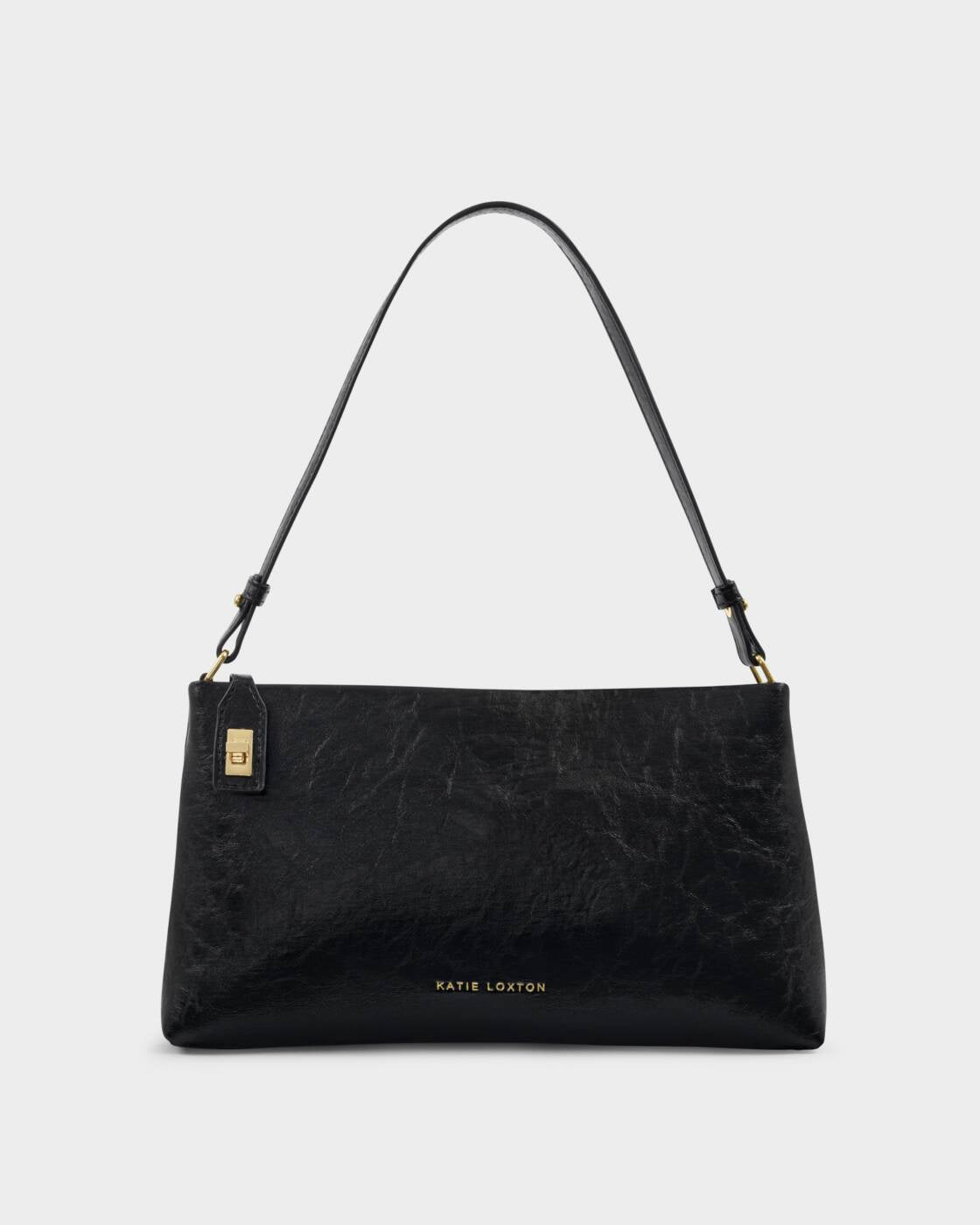 Katie Loxton Distressed Black Orin Twist Lock Small Shoulder Bag