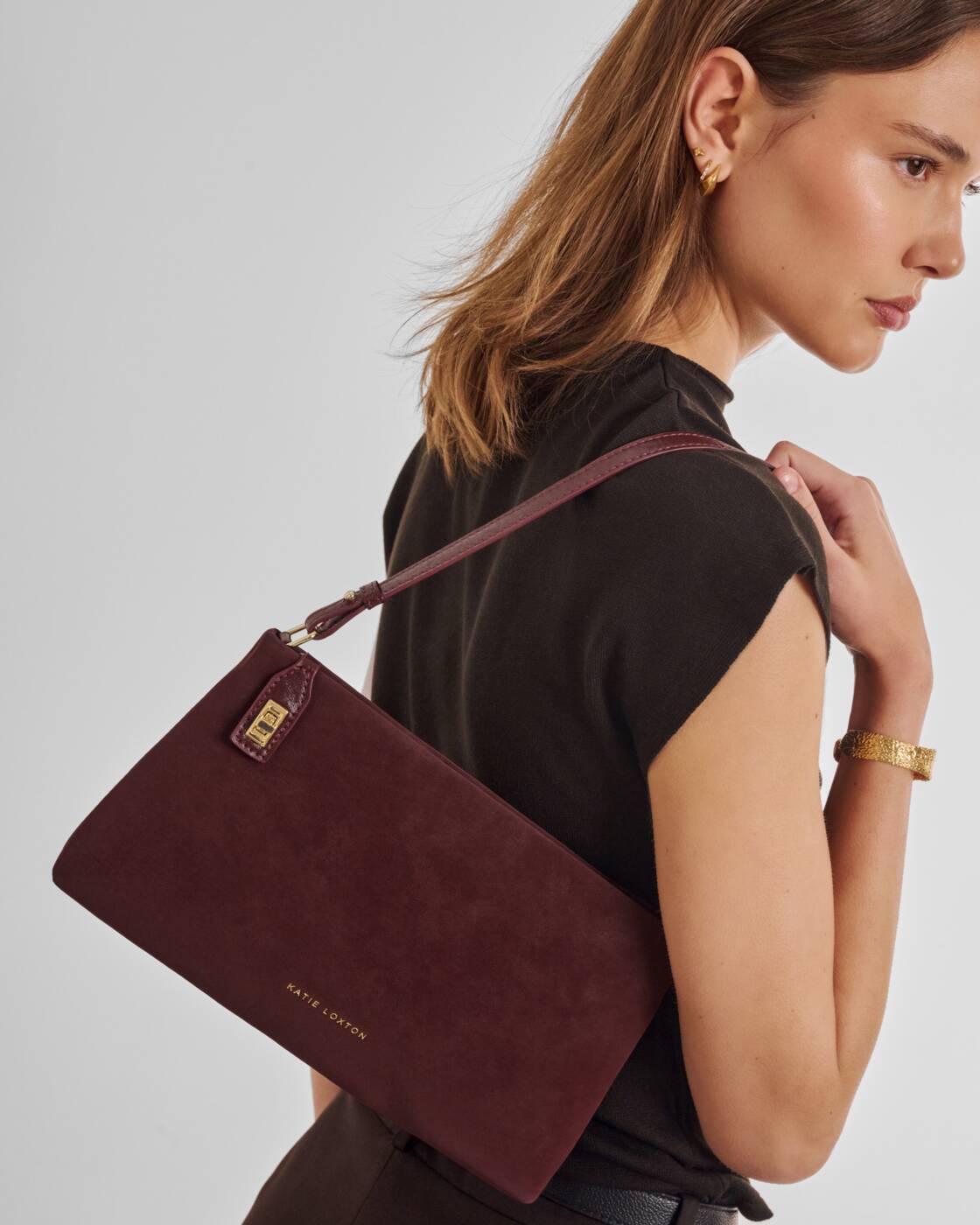 Katie Loxton Cherry Suedette Orin Twist Lock Small Shoulder Bag
