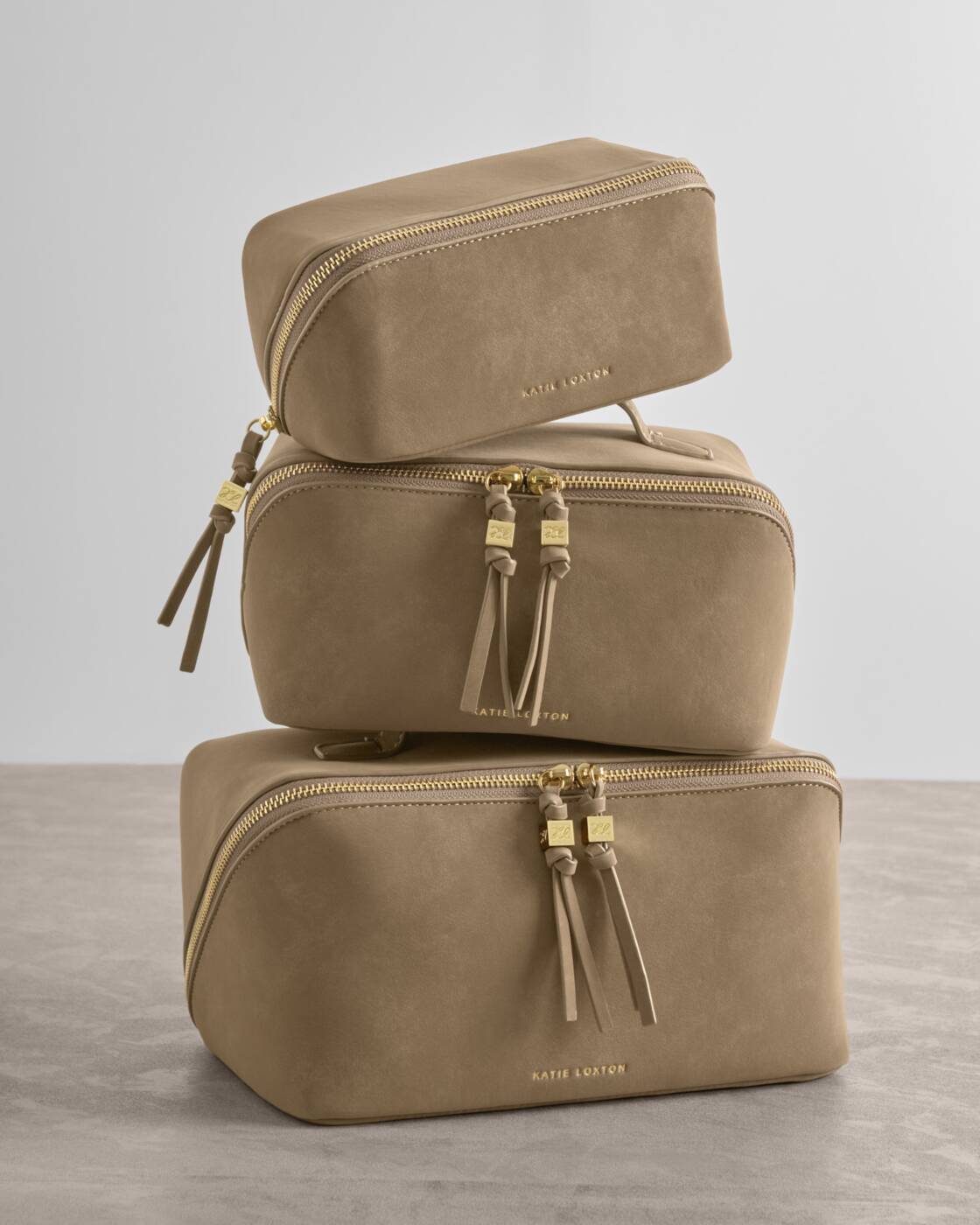 Katie Loxton Taupe Suedette Soho Medium Make Up & Wash Bag