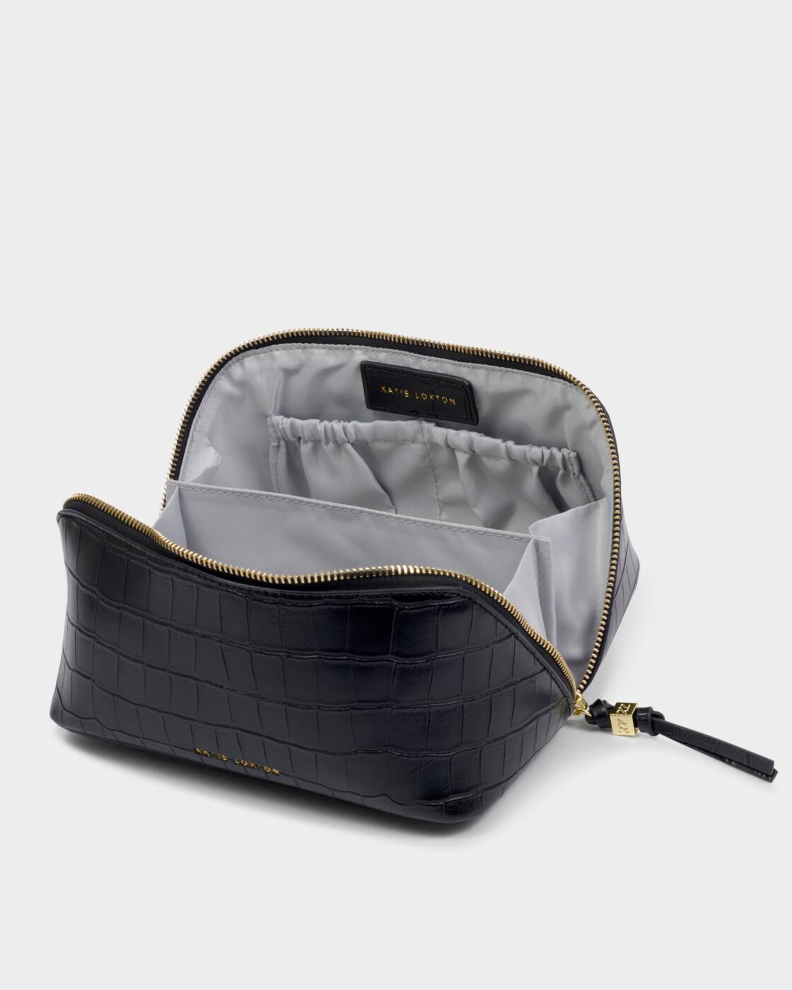 Katie Loxton Black Croc Soho Medium Make Up & Wash Bag