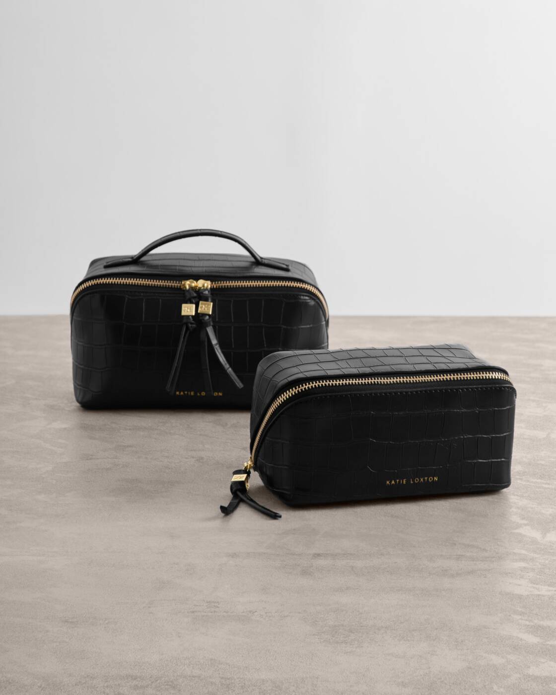 Katie Loxton Black Croc Soho Medium Make Up & Wash Bag