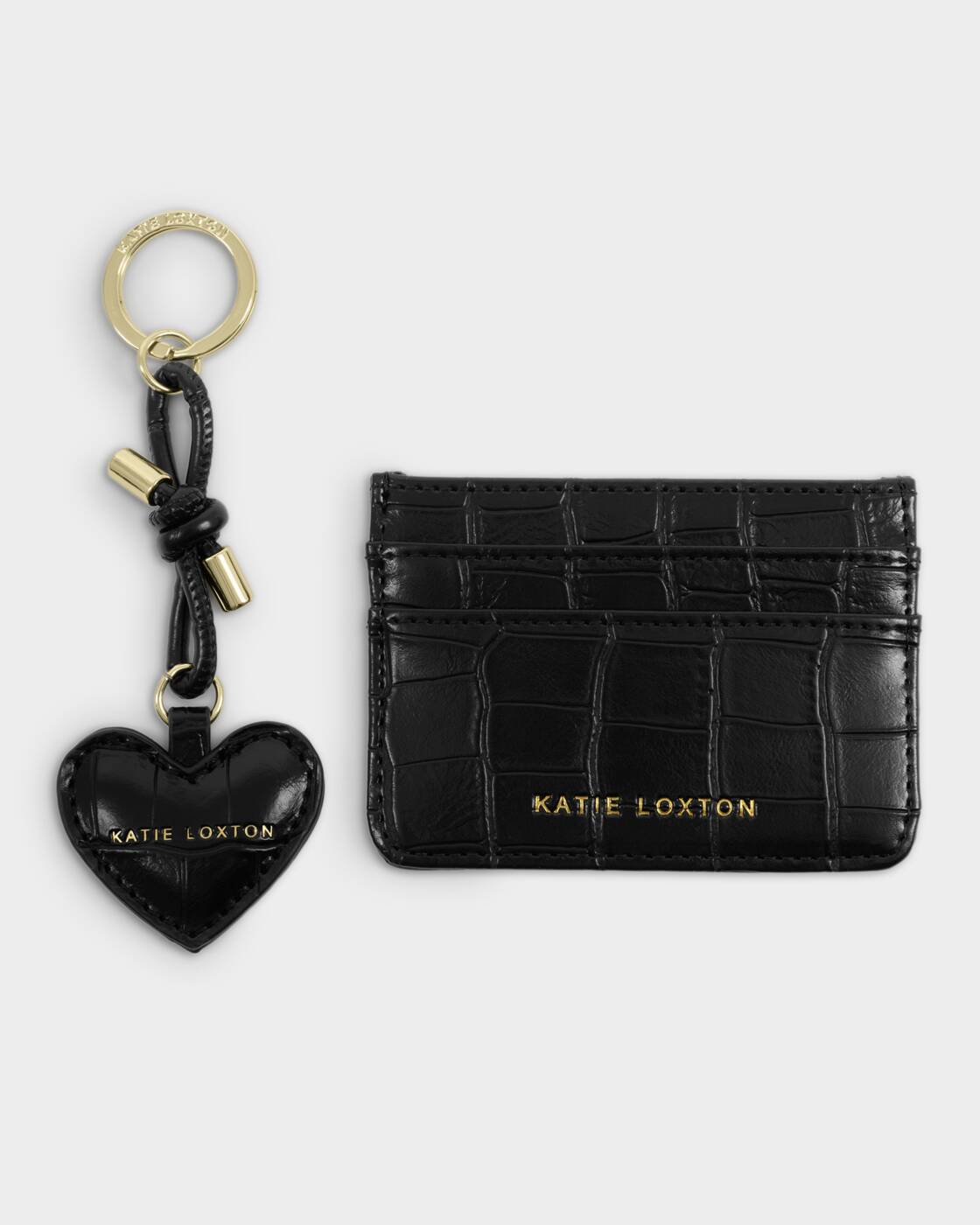 Katie Loxton Black Croc Gift Boxed Keyring & Cardholder Set