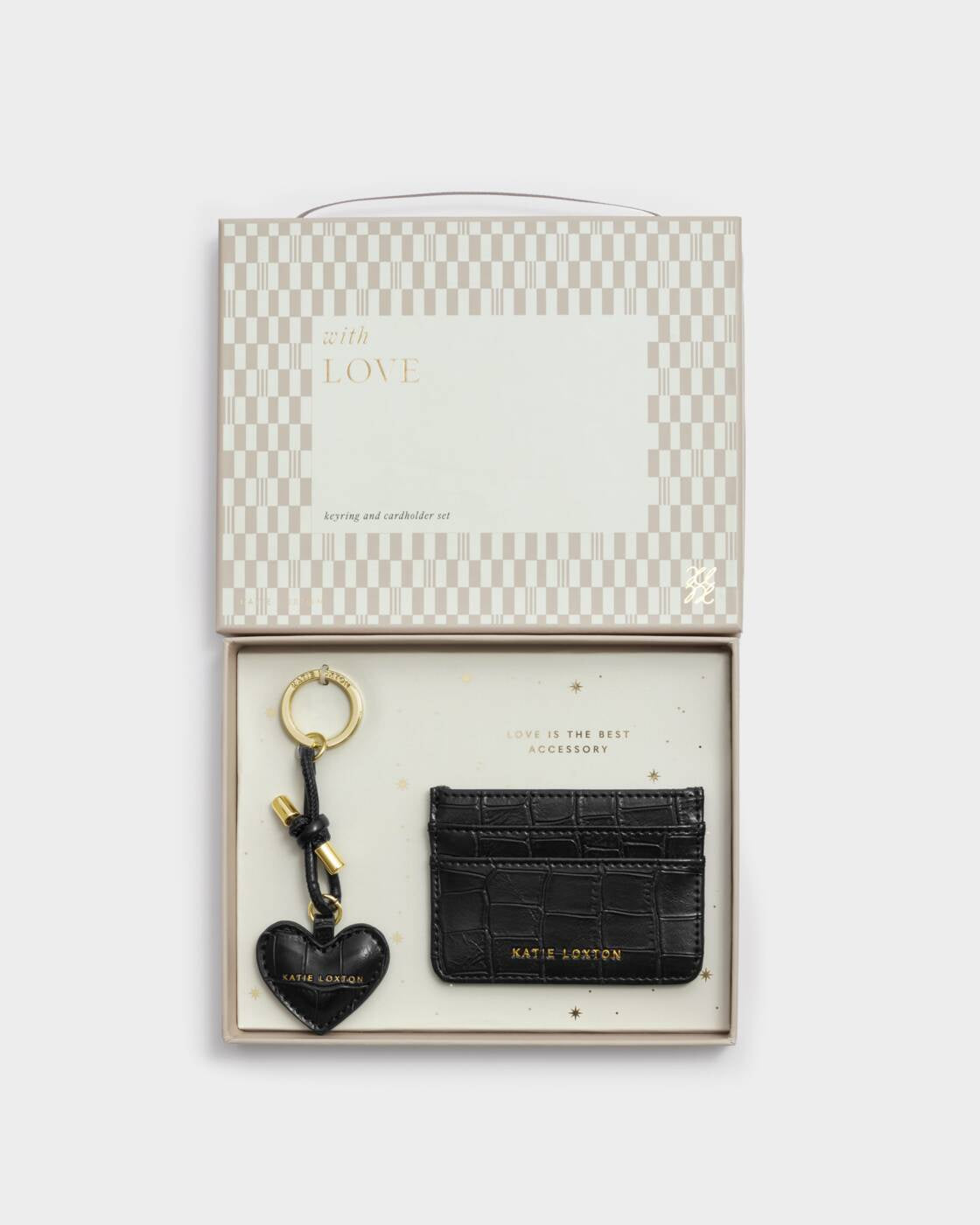 Katie Loxton Black Croc Gift Boxed Keyring & Cardholder Set