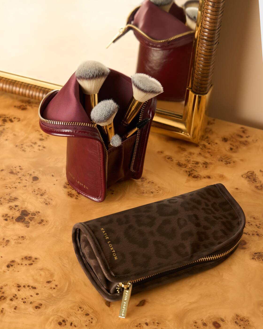 Katie Loxton Cherry Patent Crackle Make Up Brush Set
