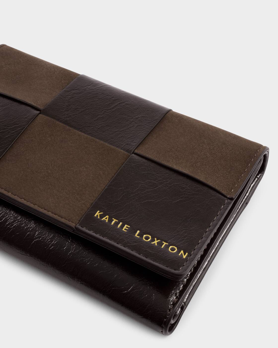 Katie Loxton Bitter Chocolate Patent Crackle Taya Woven Purse