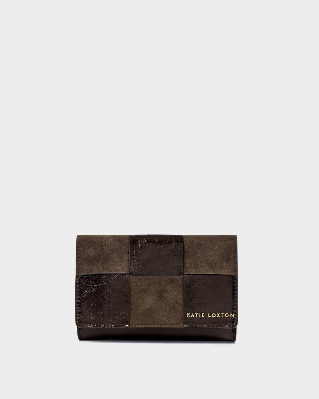 Katie Loxton Bitter Chocolate Patent Crackle Taya Woven Purse