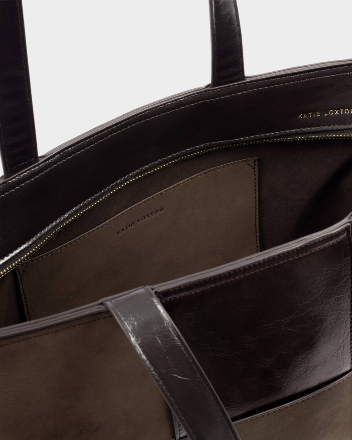 Katie Loxton Bitter Chocolate Patent Crackle Taya Woven Tote Bag