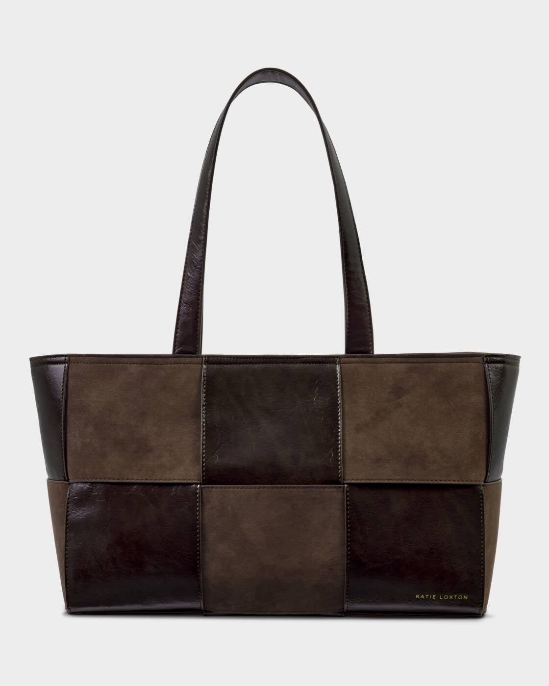 Katie Loxton Bitter Chocolate Patent Crackle Taya Woven Tote Bag
