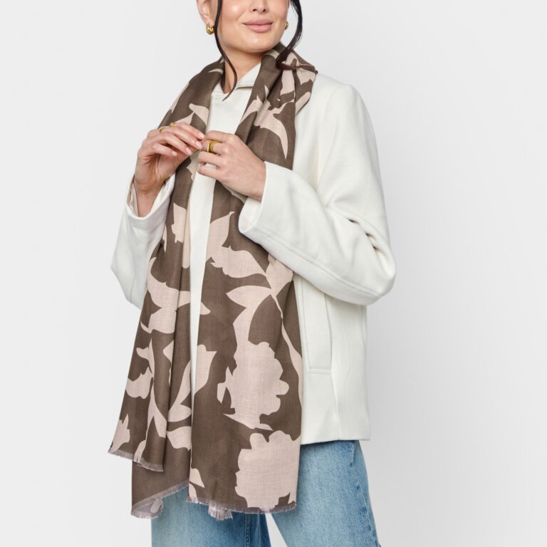 Katie Loxton Chocolate Abstract Floral Printed Scarf