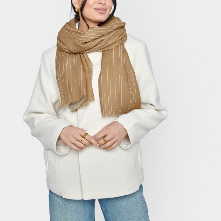 Katie Loxton Camel Dashed Line Printed Scarf