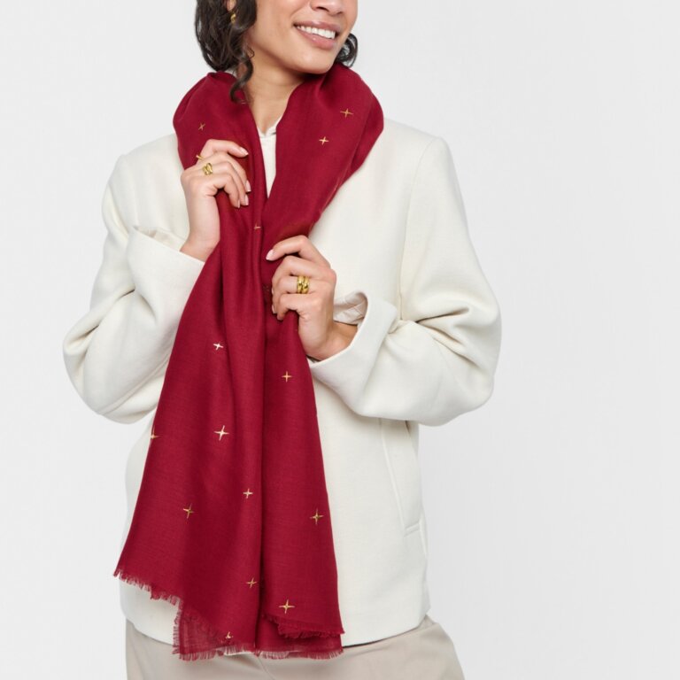 Katie Loxton Garnet Red Star Sky Printed Foil Scarf