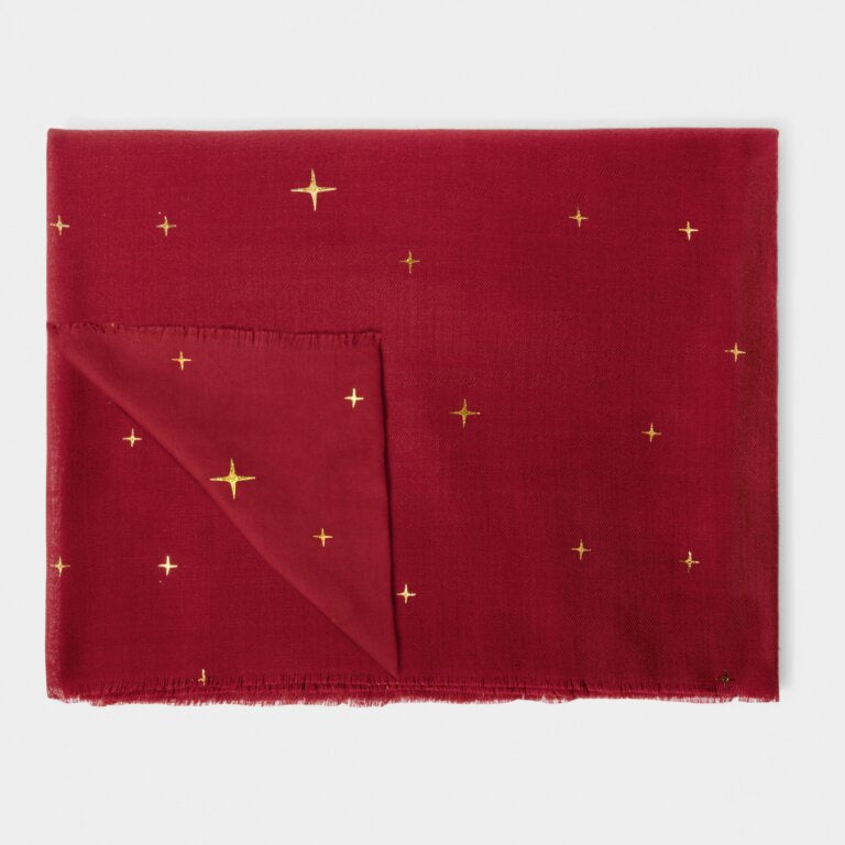 Katie Loxton Garnet Red Star Sky Printed Foil Scarf