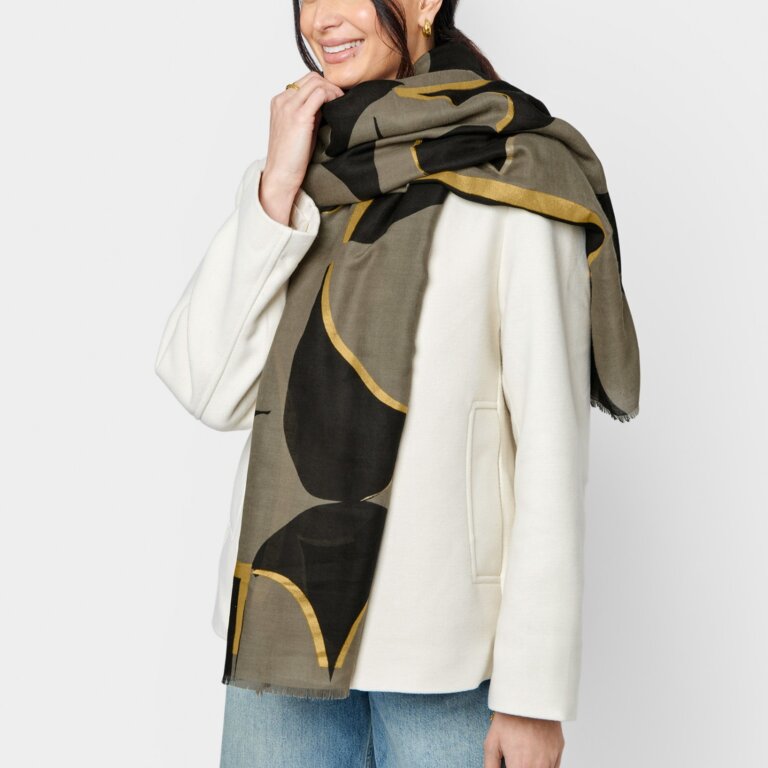 Katie Loxton Khaki Geometric Arch Printed Foil Scarf