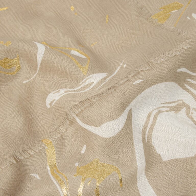 Katie Loxton Light Taupe Marble Printed Foil Scarf