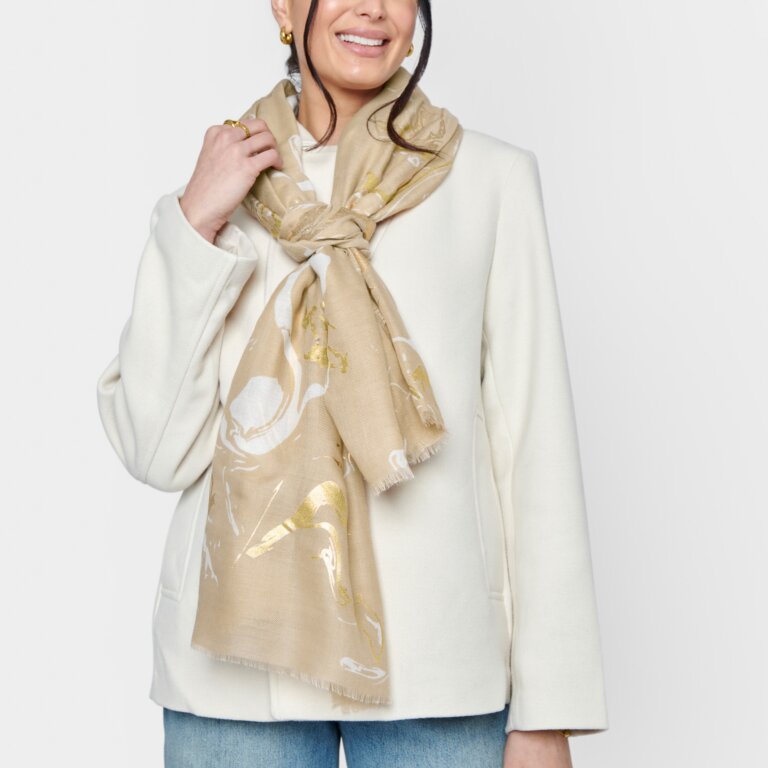 Katie Loxton Light Taupe Marble Printed Foil Scarf