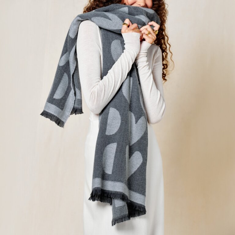 Katie Loxton Charcoal Large Heart Printed Blanket Scarf