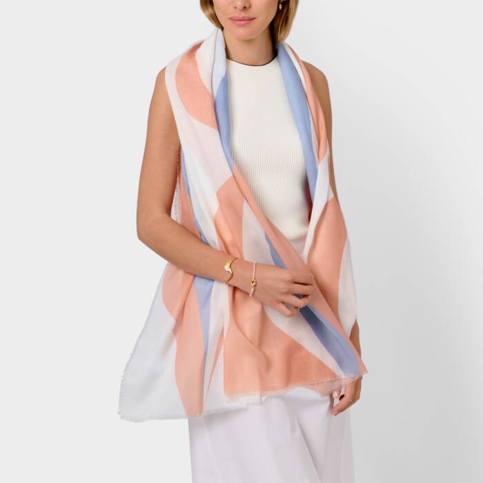 Katie Loxton Blue, Peony Blush & White Flowing Vine Printed Scarf