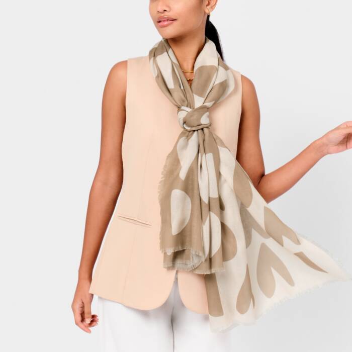 Katie Loxton Taupe & Ecru Large Heart Printed Scarf